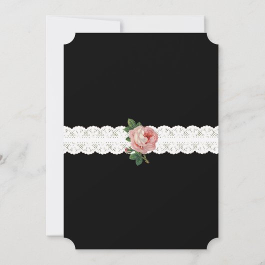 Elegant Zwart en Roze  Roos Bruiloft Kaart (Achterkant)