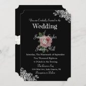 Elegant Zwart en Roze  Roos Bruiloft Kaart (Voorkant / Achterkant)