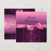 Elegant zwart en roze Zebra Quinceañera Uitnodigin Kaart (Voorkant / Achterkant)