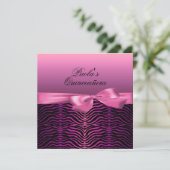 Elegant zwart en roze Zebra Quinceañera Uitnodigin Kaart (Staand voorkant)