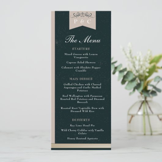 Elegant Zwart en Tan Bibliotheek Boek Hoesje Bruil Menu (Staand voorkant)