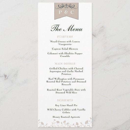 Elegant Zwart en Tan  Boek Pagina's Bruiloft Menu (Voorkant)