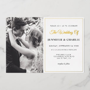 Elegant zwart en White Custom Photo Simple Script Folie Uitnodiging