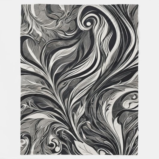 Elegant - Zwart en Wit Abstracte Stroom Fleece Deken (Voorkant)