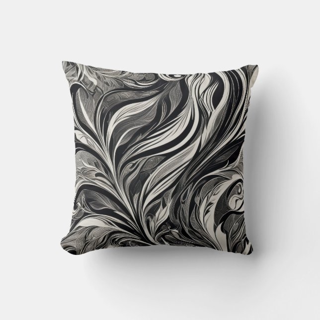 Elegant - Zwart en Wit Abstracte Stroom Kussen (Voorkant)