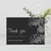 Elegant zwart en wit bloemenkant Dank U Kaart (Staand voorkant)