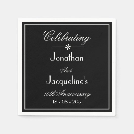 Elegant zwart en wit bruiloft Jubileum papier Servet (Voorkant)