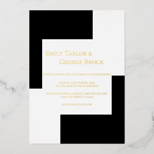 Elegant zwart en wit, eenvoudig en modern huwelijk folie uitnodiging (Voorkant)
