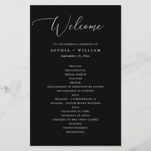 Elegant zwart en wit eenvoudig huwelijksprogramma (Voorkant)