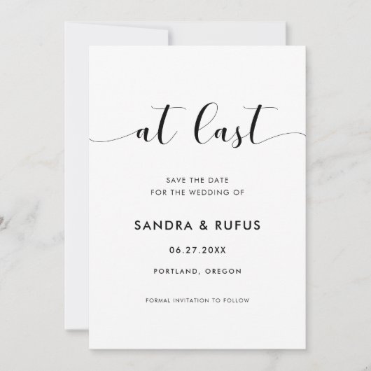 Elegant zwart en wit Eindelijk Save The Date (Voorkant)