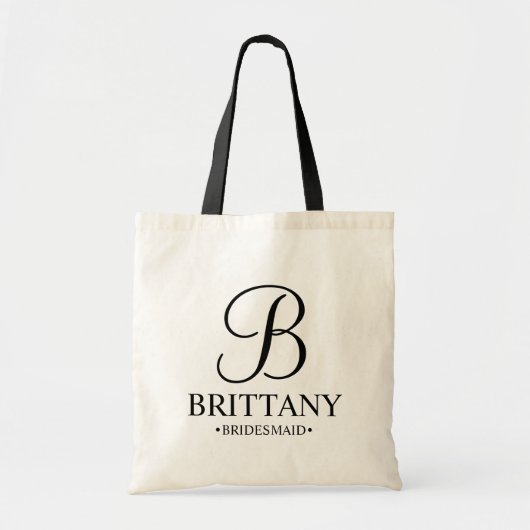 Elegant zwart en wit gepersonaliseerd Bridesmaid Tote Bag (Voorkant)