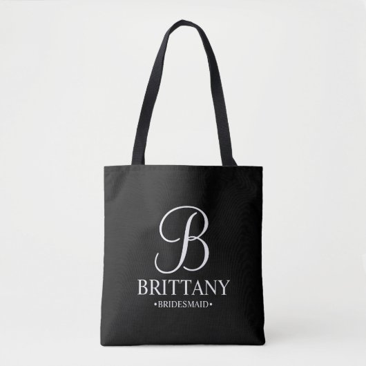 Elegant zwart en wit gepersonaliseerd Bridesmaid Tote Bag (Voorkant)
