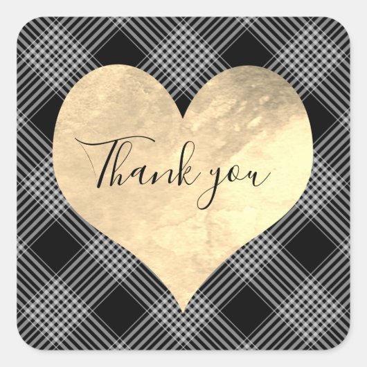 Elegant zwart en wit gestreept met hart vierkante sticker (Voorkant)