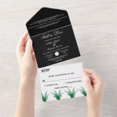 Elegant zwart en wit groen gras herfst bruiloft all in one uitnodiging (Afscheurbaar)