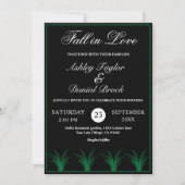 Elegant zwart en wit groen gras herfst bruiloft kaart (Voorkant)