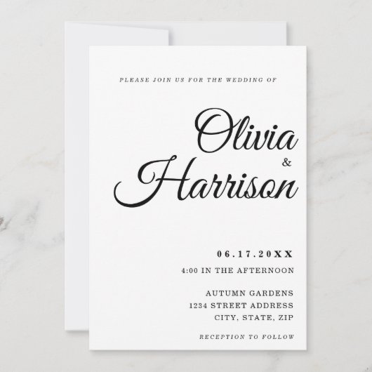 Elegant zwart en wit in één bruiloft kaart (Voorkant)