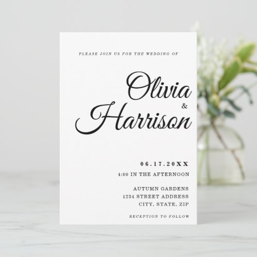 Elegant zwart en wit in één bruiloft kaart (Staand voorkant)