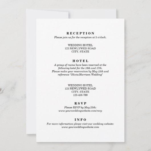 Elegant zwart en wit in één bruiloft kaart (Achterkant)