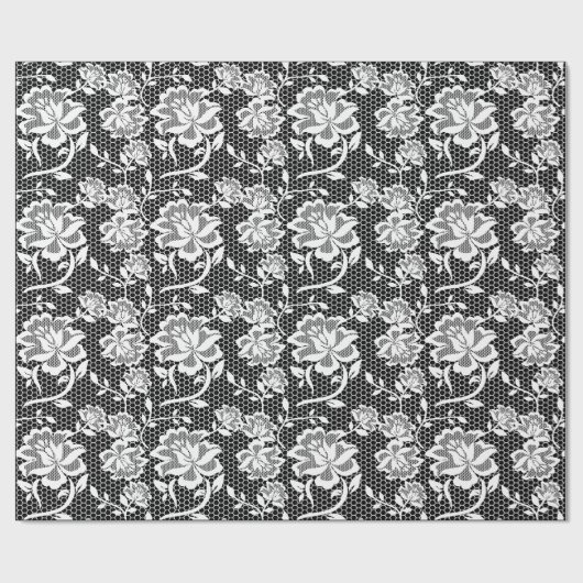 Elegant zwart en wit kant inpakpapier (Vlak)