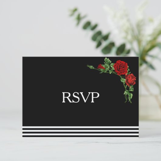 Elegant zwart en wit met Red Rose RSVP (Staand voorkant)
