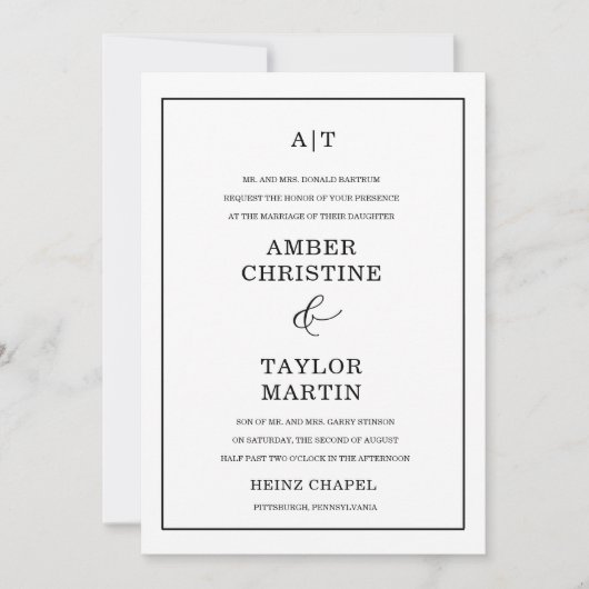 Elegant Zwart en Wit Minimalistisch Modern Chic Kaart (Voorkant)