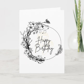 Elegant Zwart en Wit | Minimalistische Bloem Kaart