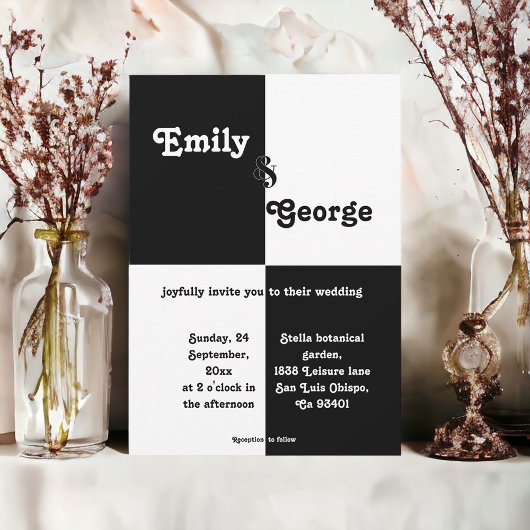 Elegant zwart en wit, modern, eenvoudig huwelijk kaart