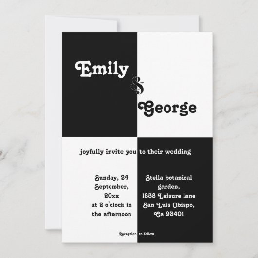 Elegant zwart en wit, modern, eenvoudig huwelijk kaart (Voorkant)