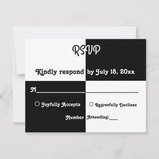 Elegant zwart en wit, modern, eenvoudig huwelijk RSVP kaartje (Voorkant)