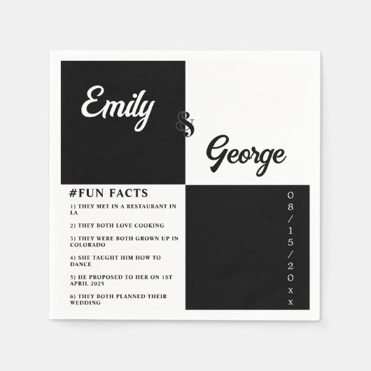 Elegant zwart en wit, modern, eenvoudig huwelijk servet (Voorkant)