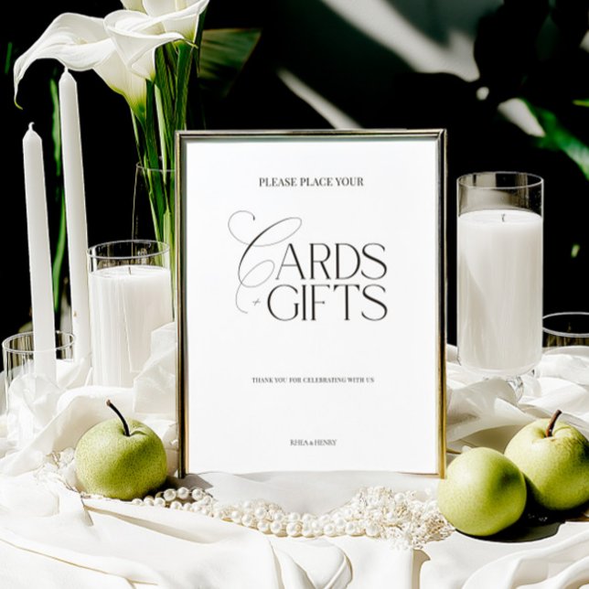 Elegant zwart- en wit modern 'Kaarten & Cadeaus' b (Elegant Black & White Modern “Cards & Gifts” Sign)