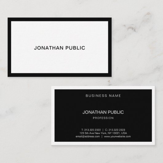 Elegant zwart en wit, modern visitekaartje (Voorkant / Achterkant)