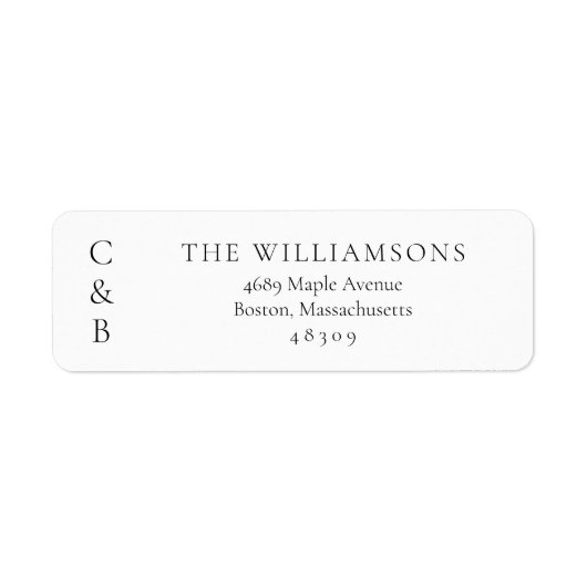 Elegant zwart en wit monogram retouradres etiket (Voorkant)