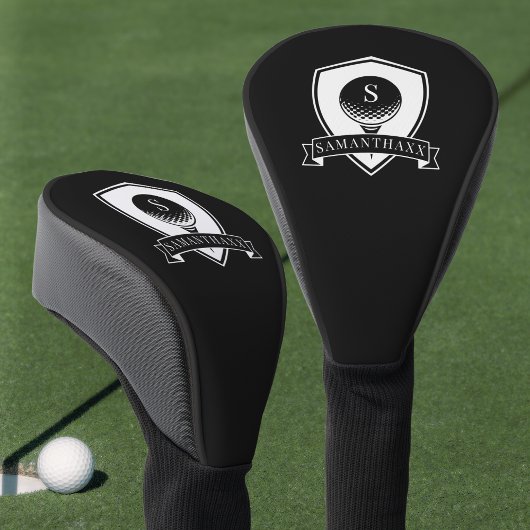 Elegant zwart en wit naam initiaal monogram golfheadcover