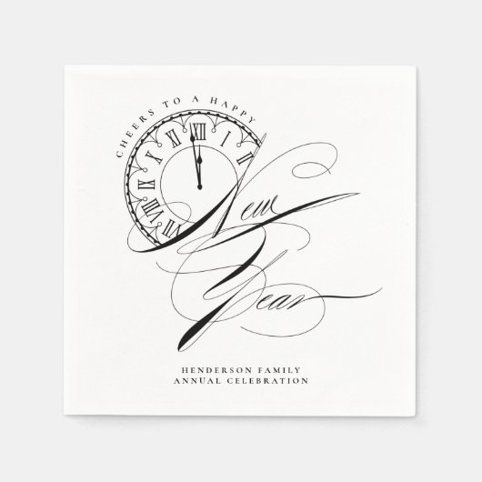 Elegant zwart en wit nieuwjaar servet (Voorkant)
