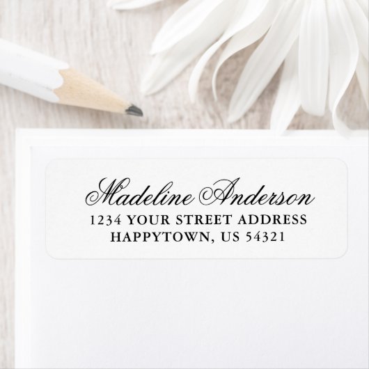 Elegant zwart en wit retouradreslabel etiket (Insitu)