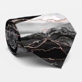 Elegant Zwart en Wit Rose Goud Glitter Marmer Stropdas (Opgerold)