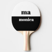 Elegant zwart en wit script monogram initiaal tafeltennisbatje (Achterkant)