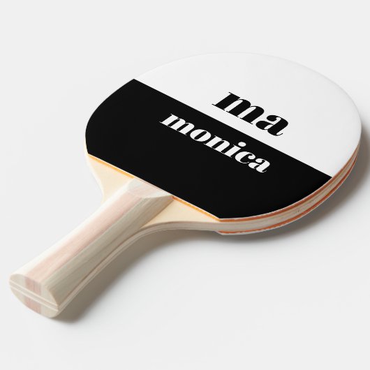 Elegant zwart en wit script monogram initiaal tafeltennisbatje (Voorkant Gekanteld)