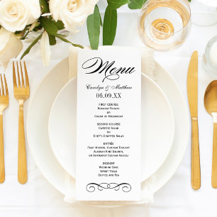 Elegant zwart en wit scrollend huwelijksmonogram menu