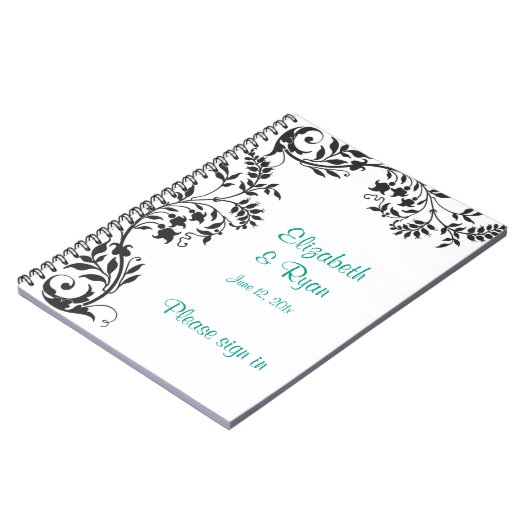 Elegant zwart en wit trouwgastenboek notitieboek (Linkerzijde)