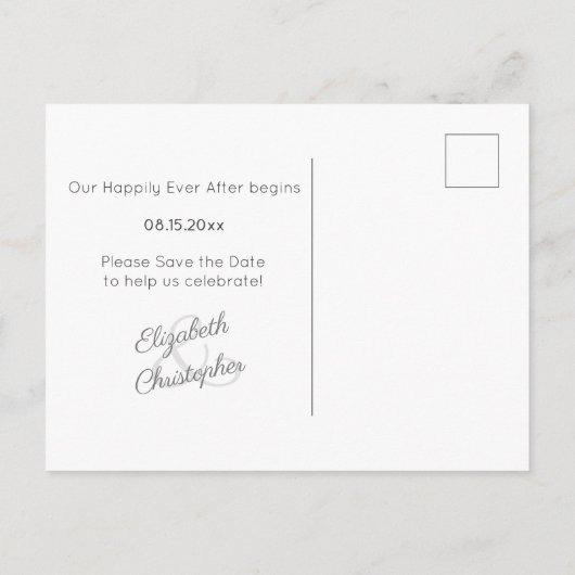 Elegant zwart en wit Uw foto bewaart de datum Aankondigingskaart (Achterkant)