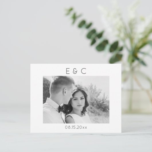 Elegant zwart en wit Uw foto bewaart de datum Aankondigingskaart (Staand voorkant)