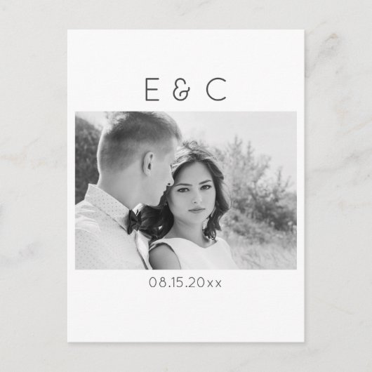 Elegant zwart en wit uw foto opslaan Datum V Aankondigingskaart (Voorkant)