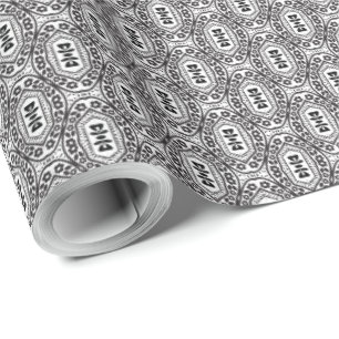 Elegant Zwart en Wit Volkstuin Bloem Motief Naadlo Cadeaupapier
