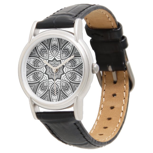 Elegant zwart en witte geometrische platte kant horloge (Gekanteld)