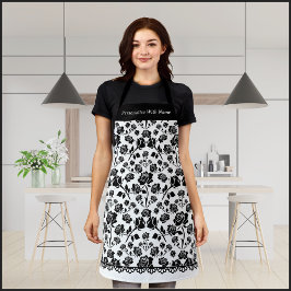 Elegant Zwart en Witte Roos Bloemige Schort