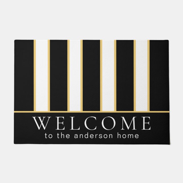 Elegant zwart en witte streep, speciaal gepersonal deurmat (Voorkant)