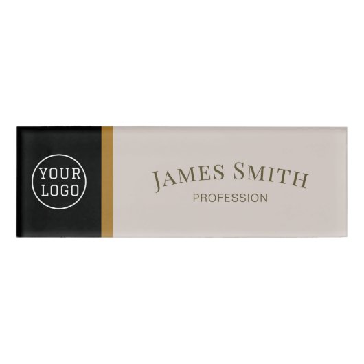 Elegant zwart en zandgrijs: voeg uw zakelijke Logo Naambadge (Voorkant)
