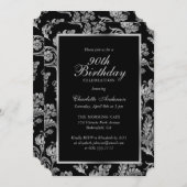 Elegant Zwart en Zilver  90ste Verjaardag Kaart (Voorkant / Achterkant)